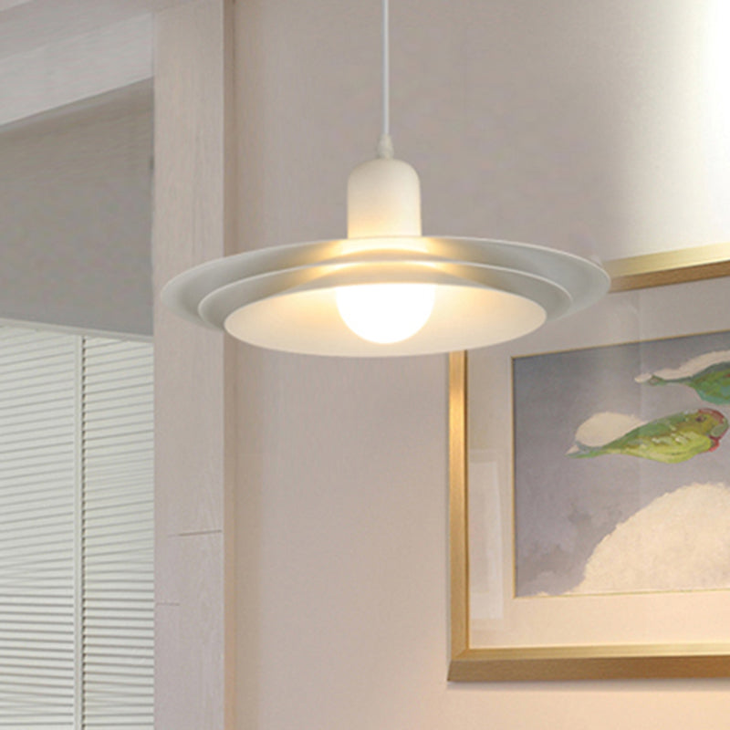 Modern Metal Pendant Light - Single Bulb White For Dining Room