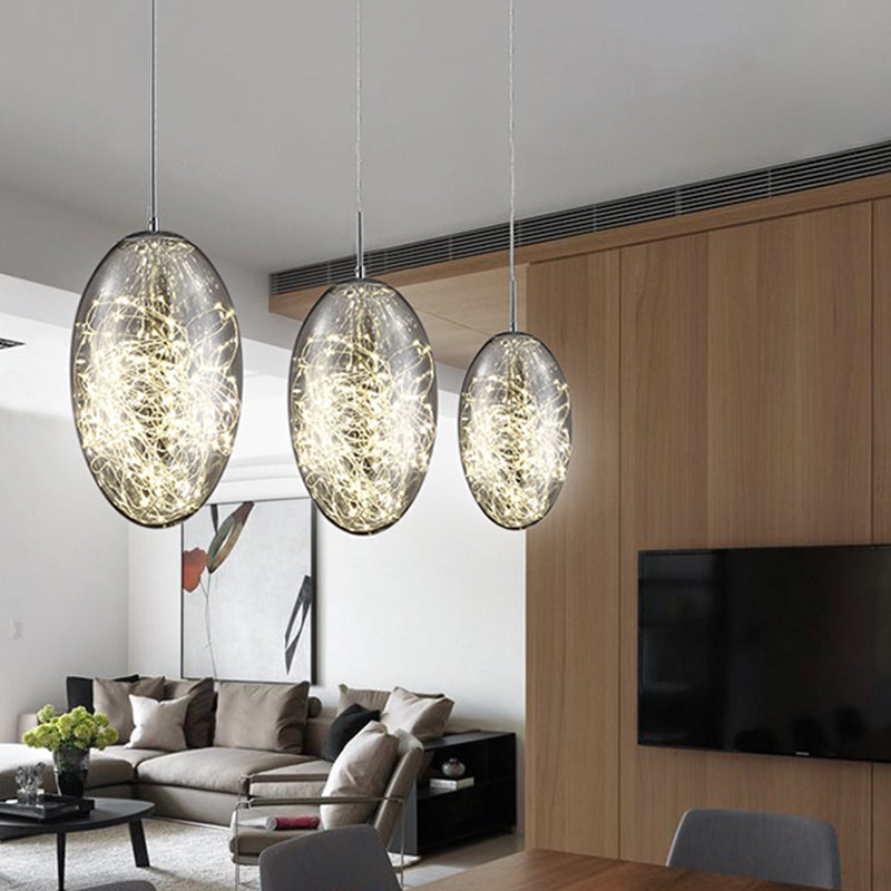 Contemporary Smoke Gray/Amber Glass Led Hanging Light For Living Room