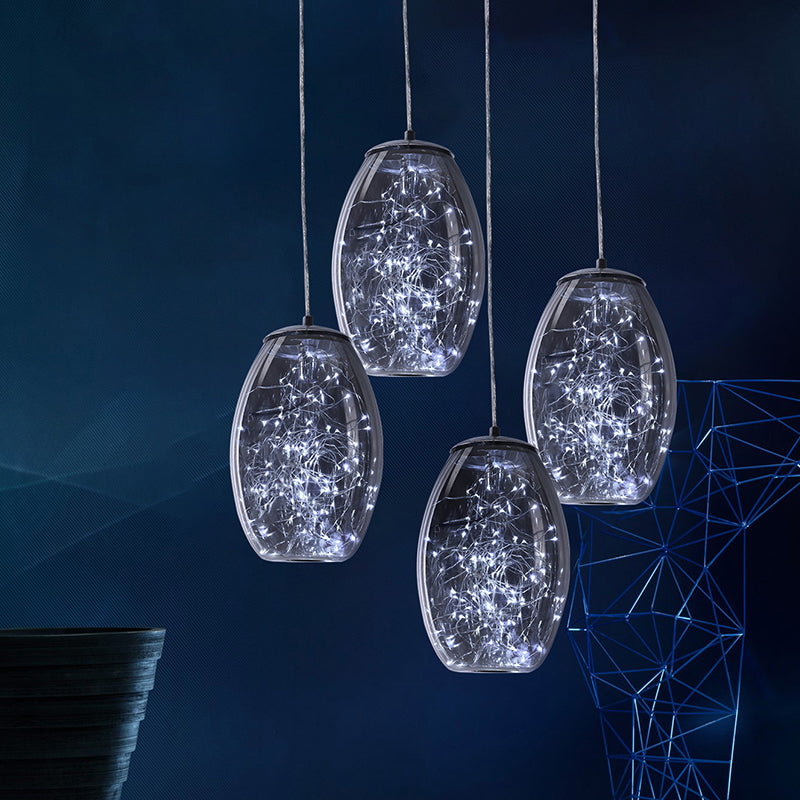 Blue Glass Led Pendant Light Fixture For Contemporary Living Rooms