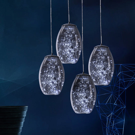 Contemporary Blue Glass Led Pendant Light For Living Room Ceiling - Jar Design