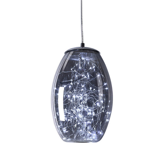 Contemporary Blue Glass Led Pendant Light For Living Room Ceiling - Jar Design