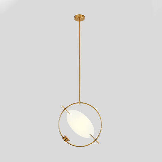 Minimalist Gold Metal Pendant Light Fixture For Bedroom - 1 Head Circle Hanging Lighting