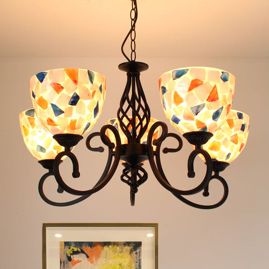 Mediterranean Dome Shell Chandelier Light - Beige Hanging Lamp Kit For Bedroom (5/6/8 Lights)