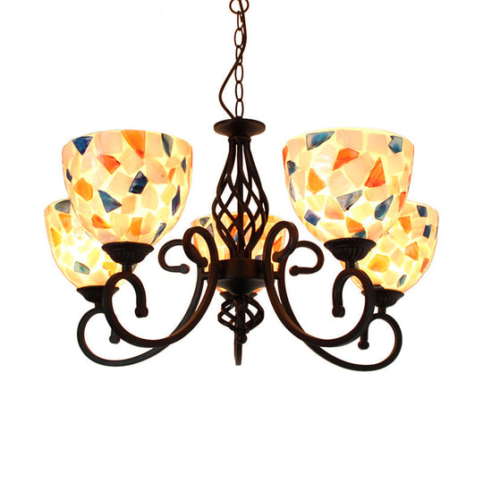 Mediterranean Dome Shell Chandelier Light - Beige Hanging Lamp Kit For Bedroom (5/6/8 Lights)