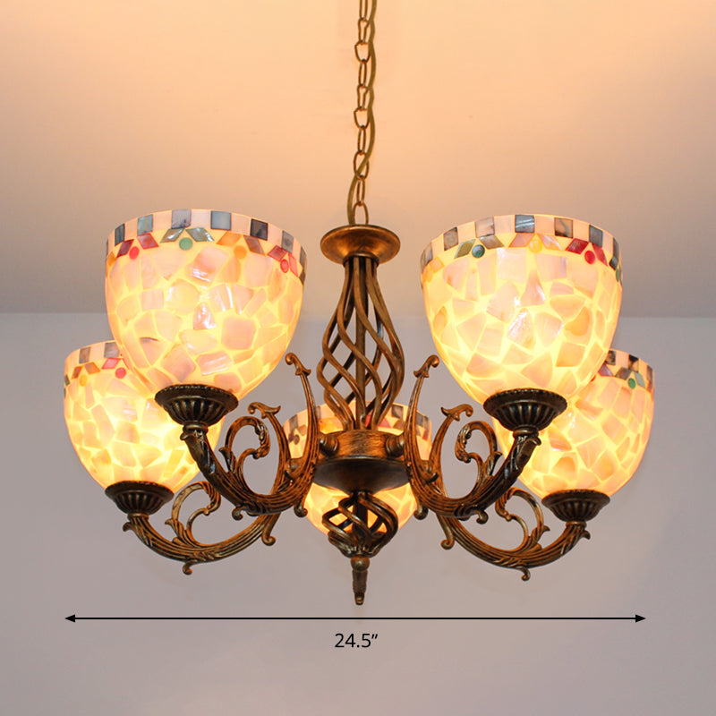 Tiffany-Style Shell Domed Ceiling Chandelier With Adjustable Beige Suspension - 5/9/11 Lights For