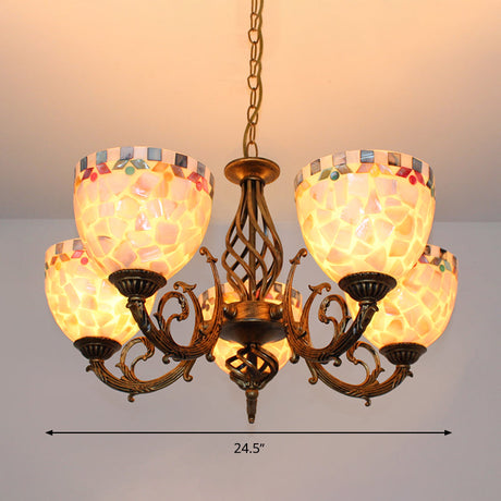 Tiffany-Style Shell Domed Ceiling Chandelier - Beige Suspension Pendant (5/9/11 Lights) For Bedroom