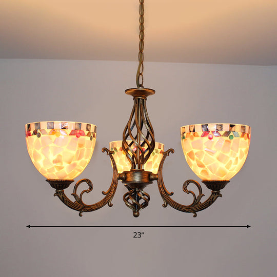 Tiffany-Style Shell Domed Ceiling Chandelier With Adjustable Beige Suspension - 5/9/11 Lights For