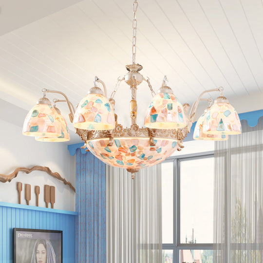 Baroque Style Shell Mosaic Chandelier With 5/9/11 White Lights - Perfect For Kitchen Pendant