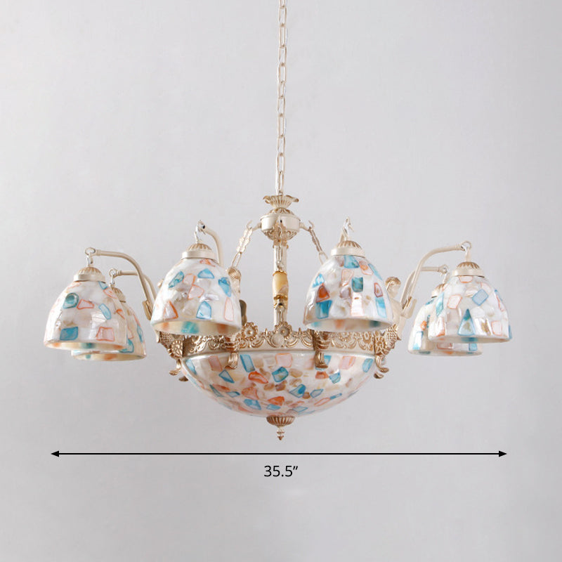 Baroque Style Shell Mosaic Chandelier With 5/9/11 White Lights - Perfect For Kitchen Pendant