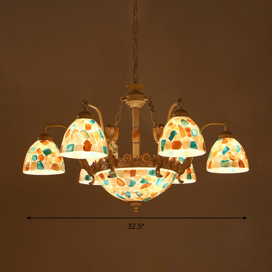 Baroque Style Shell Mosaic Chandelier With 5/9/11 White Lights - Perfect For Kitchen Pendant