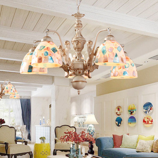 Baroque Style Shell Mosaic Chandelier With 5/9/11 White Lights - Perfect For Kitchen Pendant