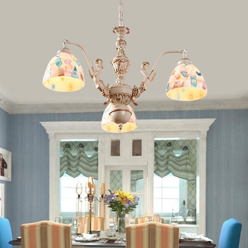 Baroque Style Shell Mosaic Chandelier With 5/9/11 White Lights - Perfect For Kitchen Pendant