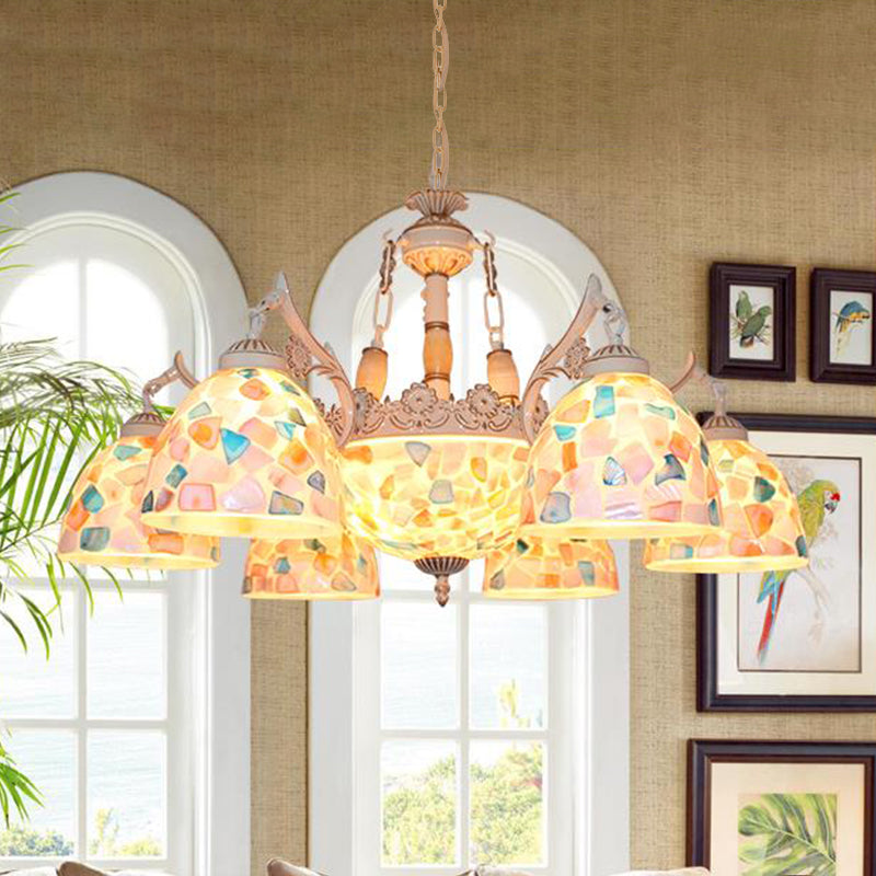 Tiffany Mosaic Pendant Chandelier - 9/11 Lights Shell Hanging Ceiling Light Beige Living Room 9 /