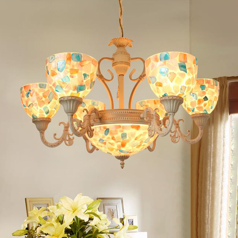 Tiffany Mosaic Pendant Chandelier - 9/11 Lights Shell Hanging Ceiling Light Beige Living Room 9 / Up