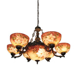 7-Light Tiffany Bronze Chandelier With Stained Glass Shade - Living Room Pendant Fixture 7 /