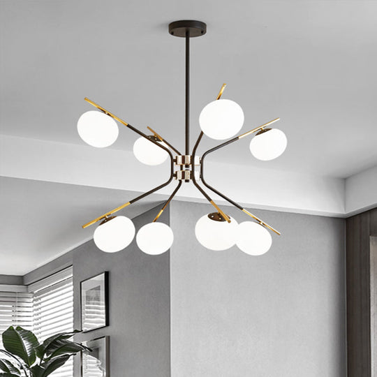 Modern Sputnik Pendant Chandelier - Black/Gold Finish 8-Light Metal Hanging Ceiling Lamp With White