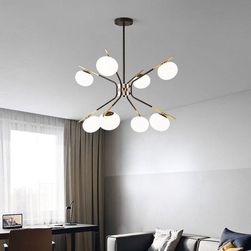 Modern Sputnik Pendant Chandelier - Black/Gold Finish 8-Light Metal Hanging Ceiling Lamp With White