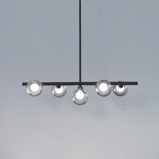 Modern 5-Head Black Island Led Pendant Light With Clear Glass Shade