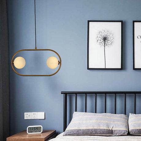 Gold Frosted Glass Globe Chandelier: Modern Hanging Led Pendant Light With 2 Bulbs For Bedroom