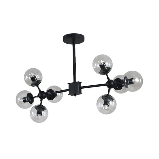 Modern Black Sphere Chandelier With Clear Glass Shades - 8/12 Head Ceiling Pendant Light Fixture