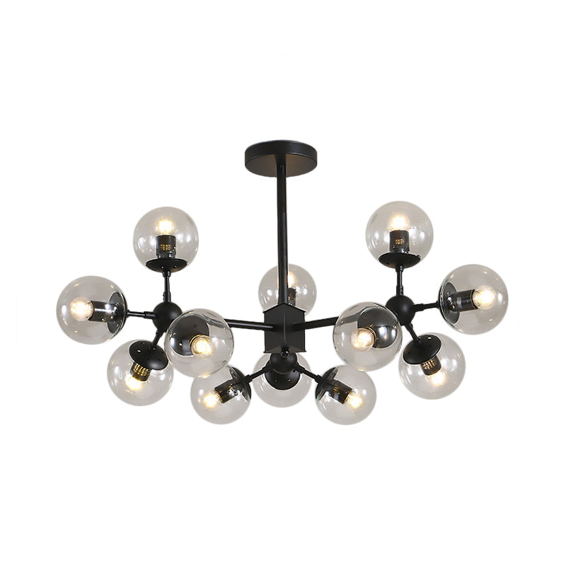 Modern Black Sphere Chandelier With Clear Glass Shades - 8/12 Head Ceiling Pendant Light Fixture