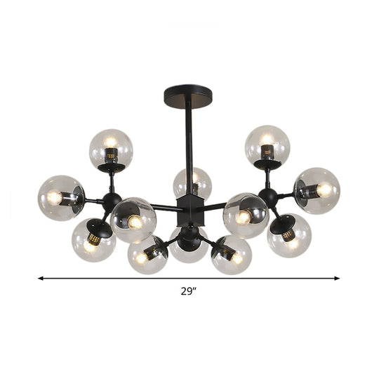Modern Black Sphere Chandelier With Clear Glass Shades - 8/12 Head Ceiling Pendant Light Fixture