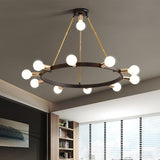 Frosted White Glass Bubble Chandelier - 11 Heads Black Ceiling Pendant Light Modernist Design