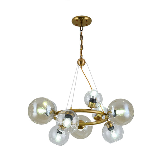 Contemporary Gold Pendant Chandelier - Clear Glass 6/9 Heads