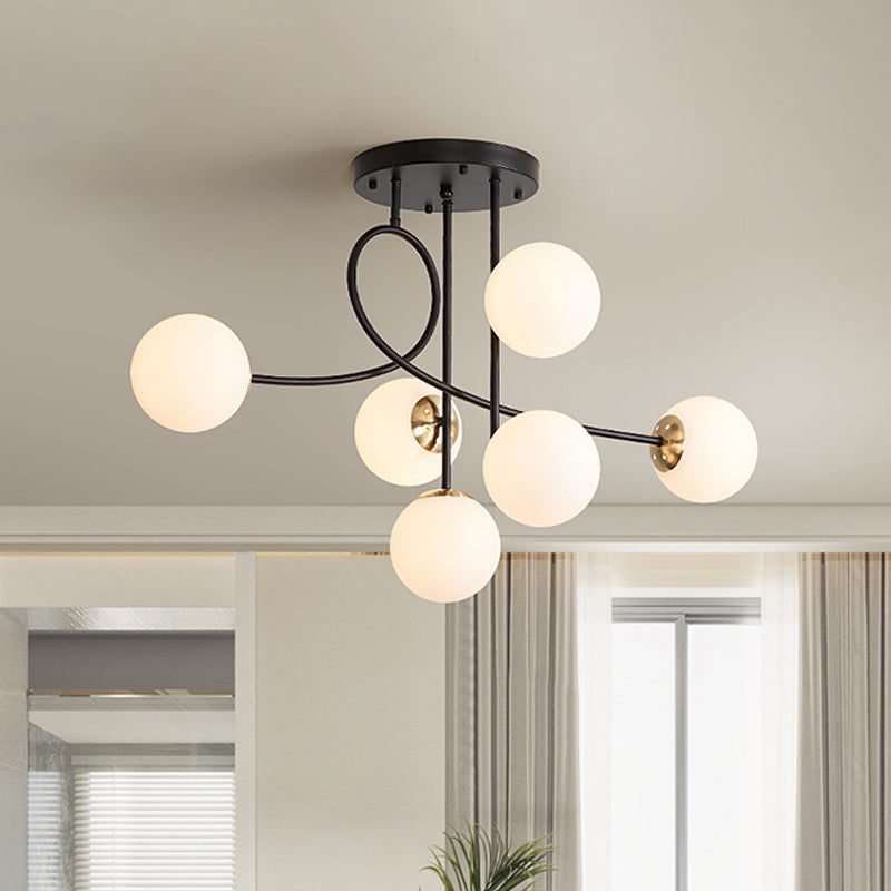 Modern Metal Armed Ceiling Chandelier - 6 Bulb Hanging Light Fixture With Black/Gold Finish And