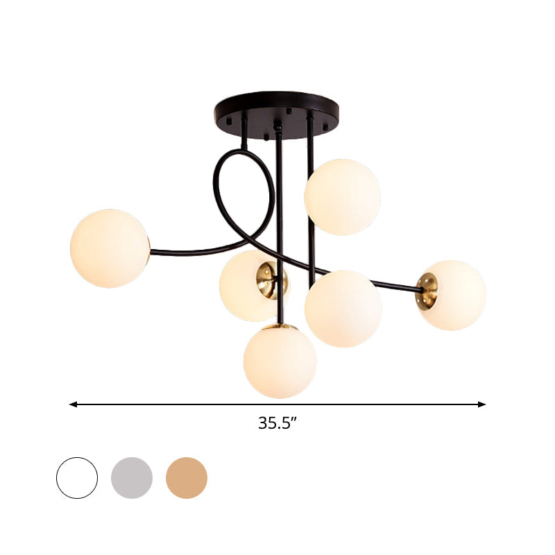 Modern Metal Armed Ceiling Chandelier - 6 Bulb Hanging Light Fixture With Black/Gold Finish And