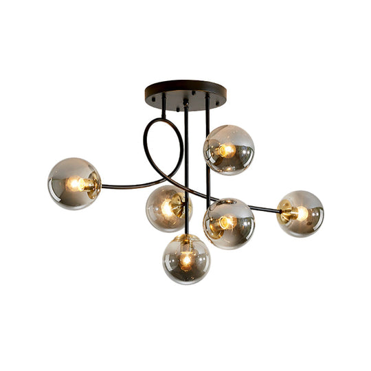 Modern Metal Armed Ceiling Chandelier - 6 Bulb Hanging Light Fixture With Black/Gold Finish And