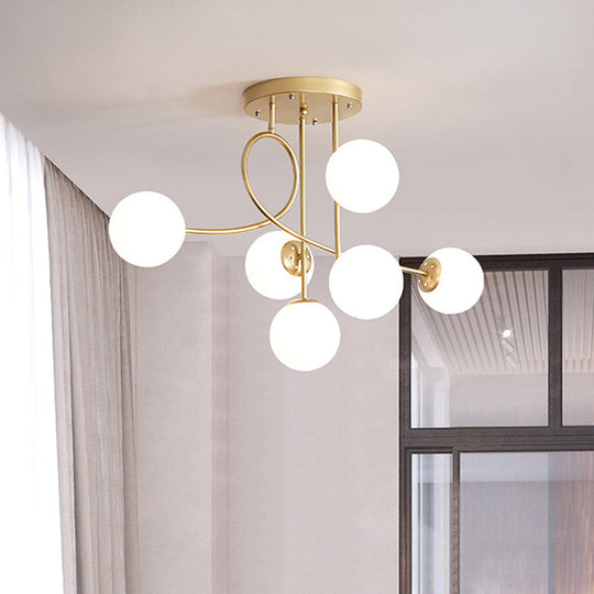 Modern Metal Armed Ceiling Chandelier - 6 Bulb Hanging Light Fixture With Black/Gold Finish And