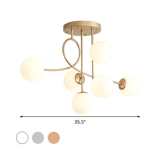 Modern Metal Armed Ceiling Chandelier - 6 Bulb Hanging Light Fixture With Black/Gold Finish And