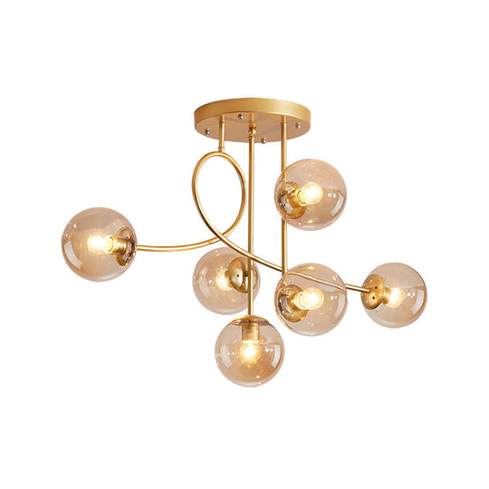 Modern Metal Armed Ceiling Chandelier - 6 Bulb Hanging Light Fixture With Black/Gold Finish And