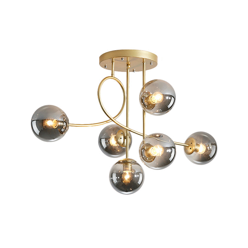 Modern Metal Armed Ceiling Chandelier - 6 Bulb Hanging Light Fixture With Black/Gold Finish And
