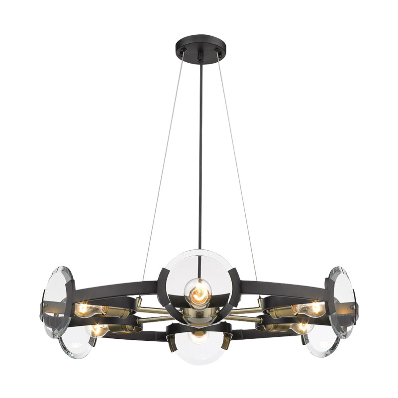 Contemporary Black Metal Circular Hanging Chandelier With 6 Suspended Heads - Stylish Lighting