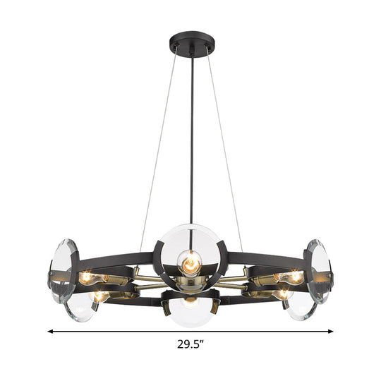 Contemporary Black Metal Circular Hanging Chandelier With 6 Suspended Heads - Stylish Lighting