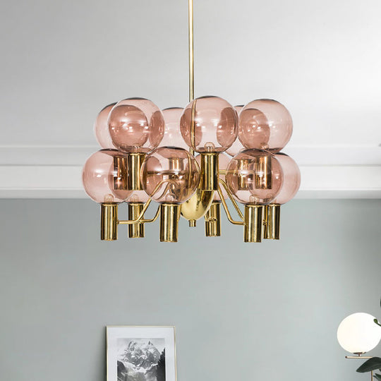 Modern Pink Glass Ceiling Chandelier - 12 Heads Dining Room Pendant Light