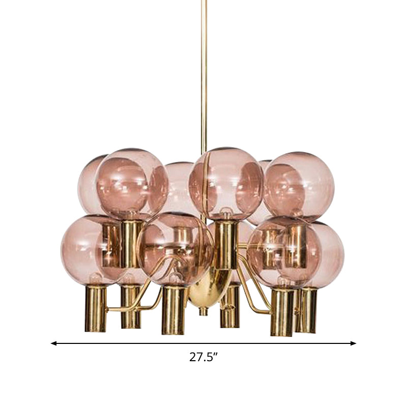 Modern Pink Glass Ceiling Chandelier - 12 Heads Dining Room Pendant Light