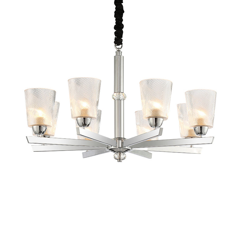 Modern Flared Glass Pendant Chandelier With Ribbed Design - Chrome Finish