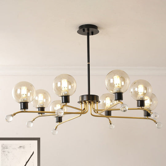 Contemporary Round Cognac Glass Chandelier - 8-Bulb Suspension Lamp For Living Room Ceiling