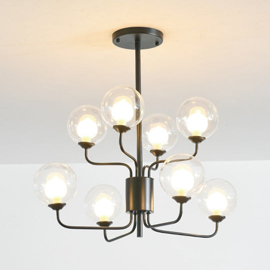 Sleek Spherical Bedroom Semi Flush Lighting: Clear Glass 8 Lights In Black/Gold Black