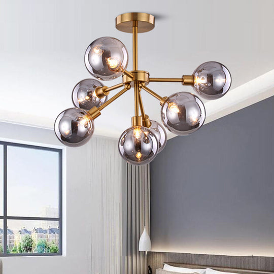 Minimalist Brass Flush Mount Chandelier With White/Smoke Gray Glass – 7/9/10 Lights 7 / Smoke