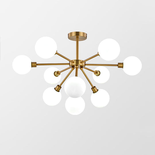 Minimalist Brass Flush Mount Chandelier With White/Smoke Gray Glass – 7/9/10 Lights 10 / White
