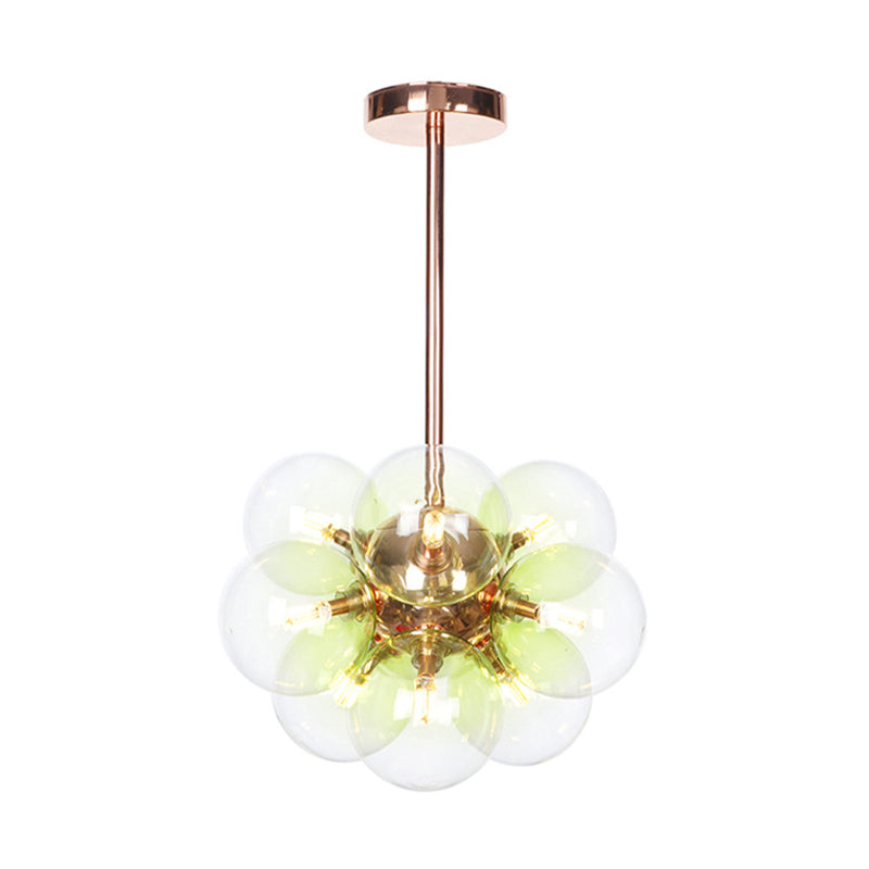 Sleek Copper Ceiling Mounted Globe Semi Flush Light With Minimalist White/Green/Blue Glass – 9