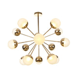 Plafonnier semi-encastré pour salle à manger Globe avec verre blanc/transparent/gris fumé - 9/12/15 lumières - Design contemporain en cuivre/chrome/or