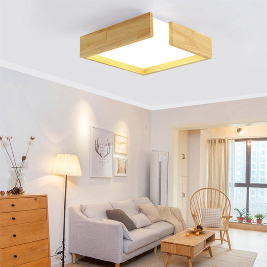 Sleek Natural Wood Flush Mount Led Ceiling Light Fixture In Warm/White 16’/20.5’/25.5’ W / 16’ White