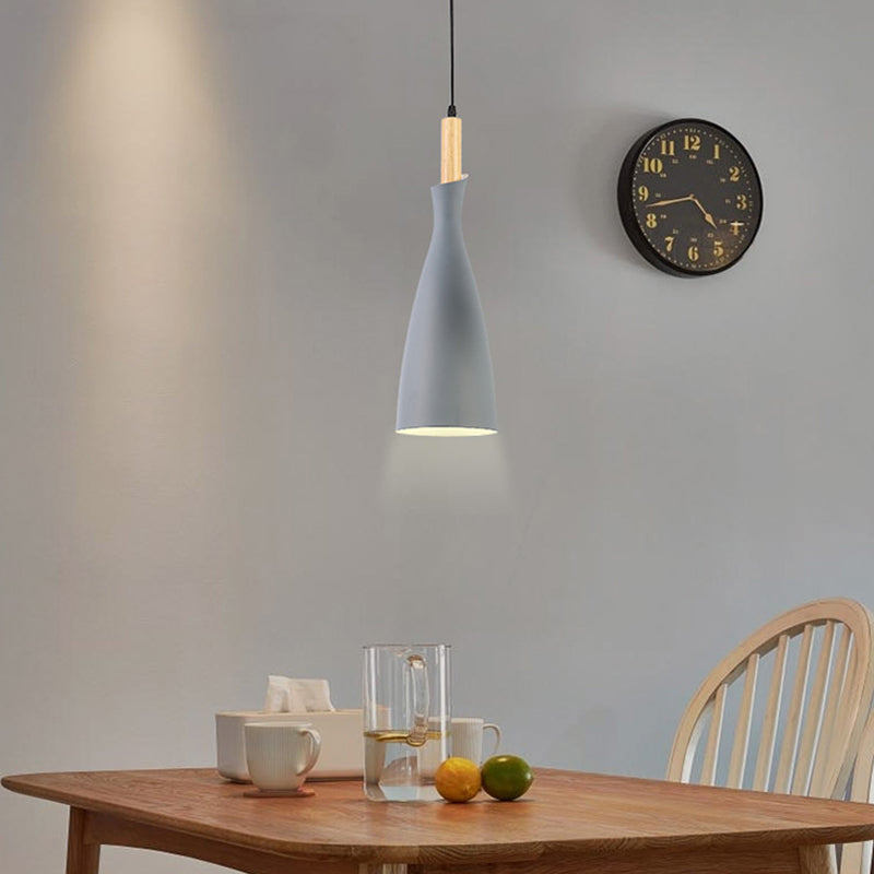 Minimalist Kitchen Pendant Light - Tapered Metal Design 1 Head Down Lighting Black/White/Grey