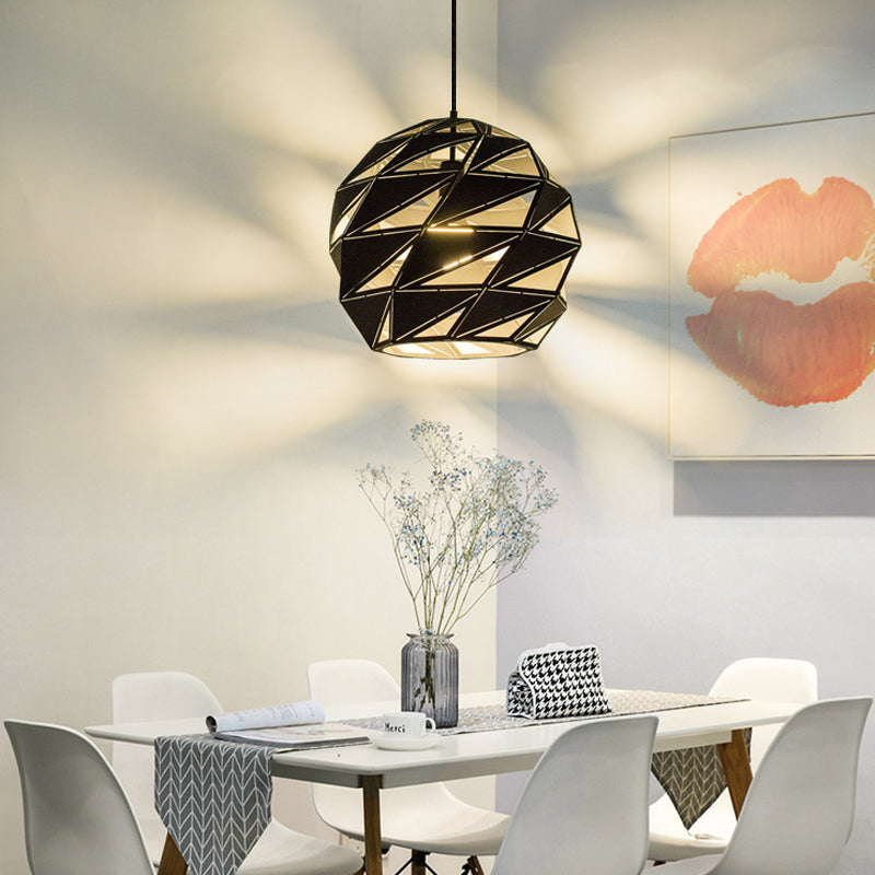 10’/12.5’ Metal Laser-Cut Pendant Light Fixture: Modern 1-Light Hanging Lamp Kit In White/Black