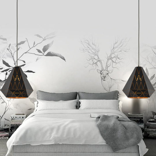 Stylish Metal Diamond Pendant Light In Black - Modern 1-Light Suspension Fixture